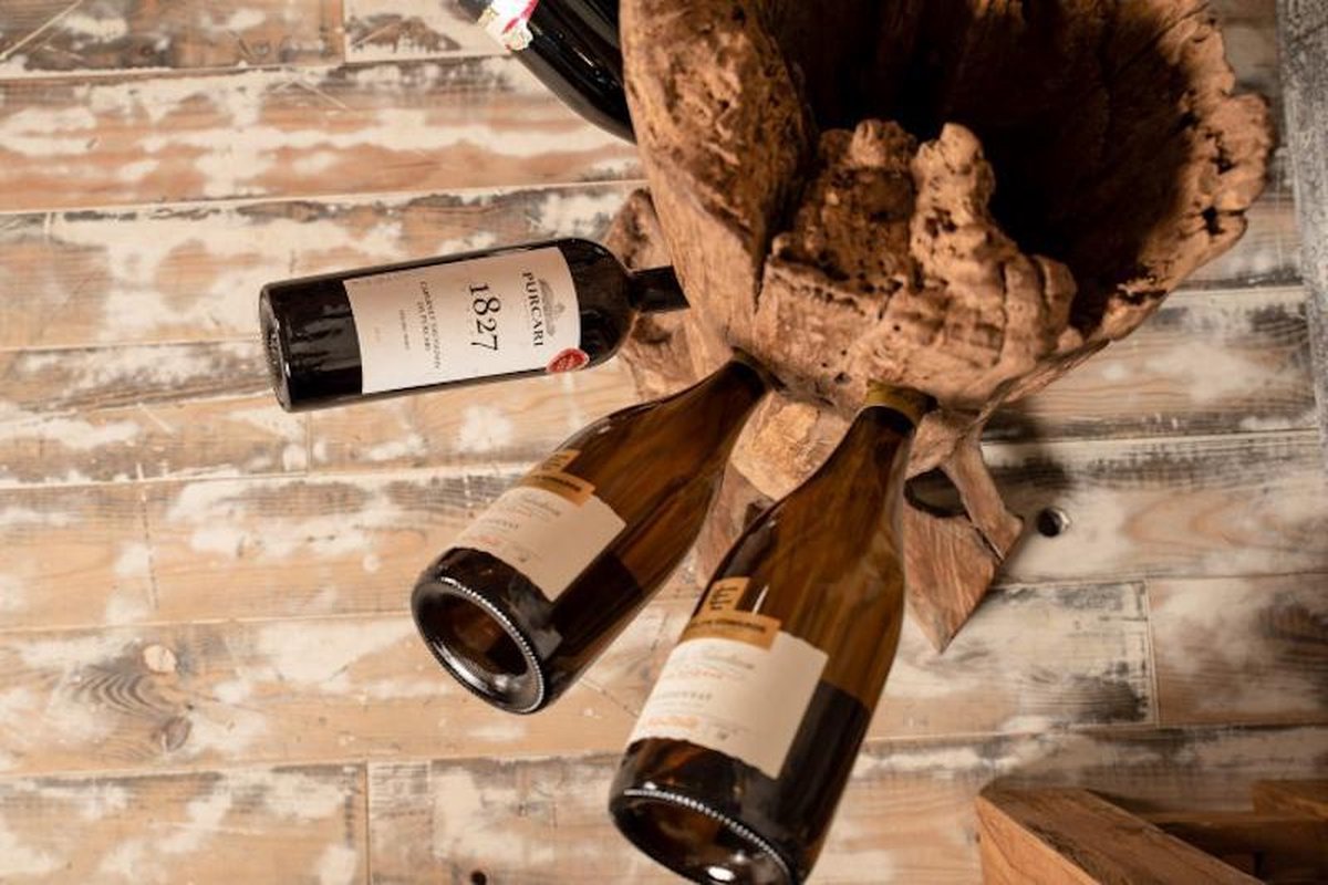 Bekwaamheid Bijproduct beest Stoere robuuste wijnrek uit boomstam 'Troy' Lumbuck - Landelijk, rustiek  en... | bol.com