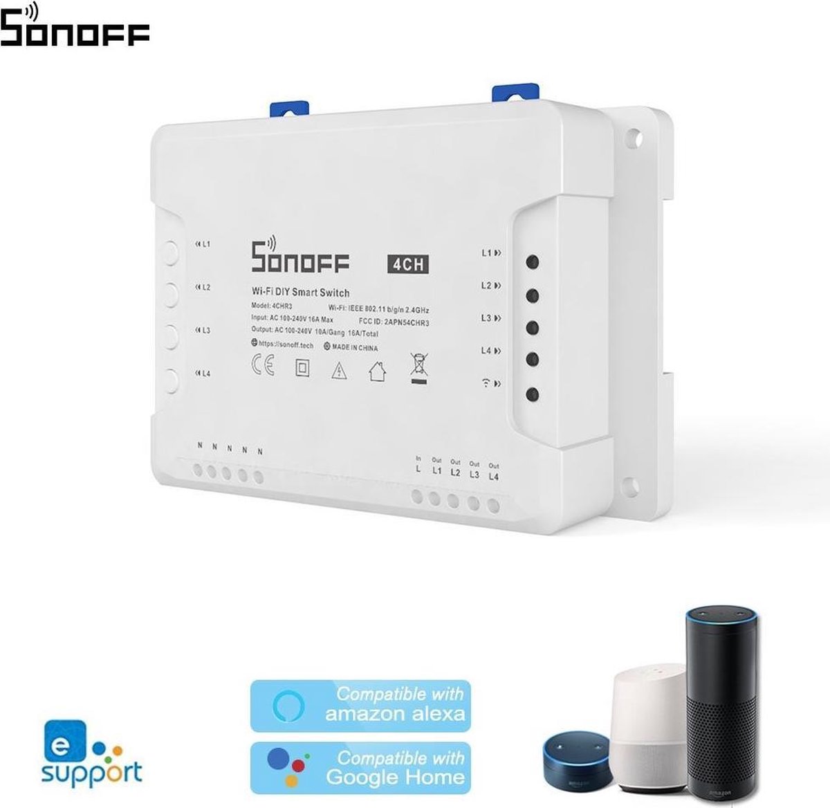 Sonoff - 4CHR3 - 4 gang Smart schakelaar - Smart WiFi Schakelaar | bol.com