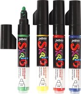 Skrib Marker . zwart. blauw. rood. geel. lijndikte 4 mm. 4 stuk/ 1 doos