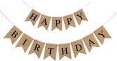 Jute Vlaggenlijn - Happy Birthday (Zwarte Letters) - Slinger - Vlag - Banner - Zwaluwstaart | Vintage - Retro - Jarig - Verjaardag - Feest - Party | Natuurlijk materiaal - Linnen -