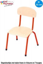 Kinderstoeltje rood - zithoogte 31 cm - metalen poten - Houten stoeltje voor kinderen - schoolstoel -leerlingsstoel - kinderzetel - stoel kind - Peuterstoel - stapelbaar - kindertafel en stoe
