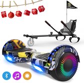 Microgo 6.5 inch Hoverboard met Flits Wielen, Elektrische Zelfbalancerende Scooter + TAOTAO moederbord,Bluetooth Speaker,LED verlichting - Hiphop + Hoverkart Koolzwart