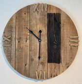 Wandklok - 50 cm - handgemaakt - handmade - romeinse cijfers - hout - stil uurwerk - landelijk - touw - zwart