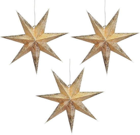 3x stuks kerstversiering gouden kerststerren 60 cm - Kerststerren hangdecoraties - Kerstversiering