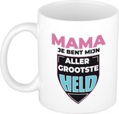 Mama je bent mijn allergrootste held cadeau mok / beker wit - 300 ml - keramiek - verjaardag / Moederdag - cadeau koffiemok / theebeker