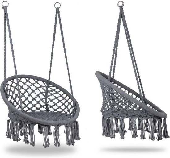 Hangstoel knoet- hangstoelen van geknoopt touw - grijs- Inclusief bevestigingsset... bol.com