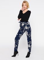 LOLALIZA Broek met bloemenprint - Marine Blauw - Maat 38