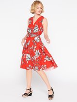 LOLALIZA Midi jurk met bloemenprint - Rood - Maat XS