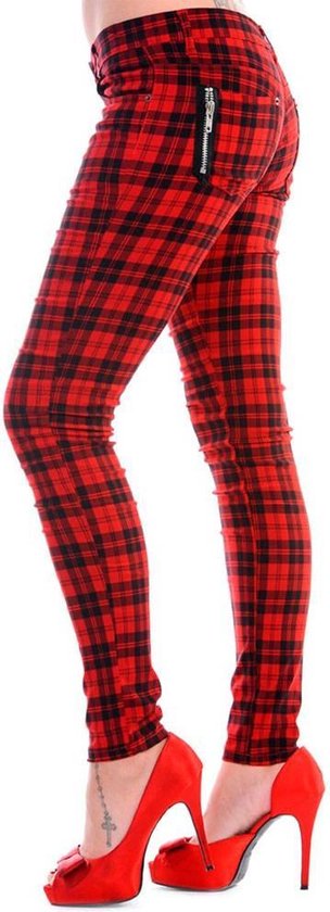 Banned - CHECK Skinny fit broek - XL - Rood