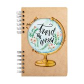 KOMONI - Duurzaam houten Bullet Journal - Gerecycled papier - Navulbaar - A5 - Stippen -  Reisdagboek Travel the World