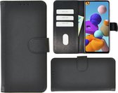 Geschikt voor Samsung Galaxy A11 hoes Effen Wallet Bookcase Hoesje Cover Zwart Pearlycase