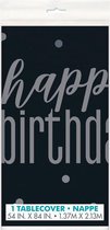 Tafelkleed Happy Birthday Glitz Zwart Zilver | 140x214cm