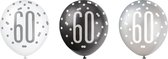 Ballonnen 60 jaar Glitz Zwart Zilver | 6 stuks