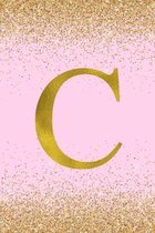 C: Letter C Initial Monogram Notebook - Pretty Pink & Gold Confetti Glitter Monogrammed Blank Lined Note Book, Writing Pa