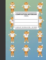 Composition Notebook Tigers: Zoo / Wild / Farm Animals Book Cover Blue Green Color 7.44''x9.69'' 110 Pages Extra Wide Ruled Paper School Supplies