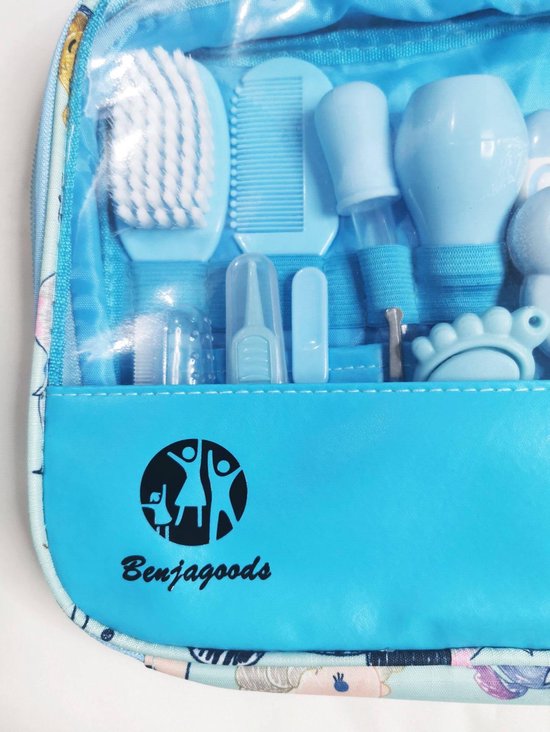 BenjaGoods Baby verzorgingsset - 13 in 1  - Baby Geschenkset - Babyshower - Manicureset - reistasje - Kraamcadeau jongen - Baby - Blauw - BenjaGoods