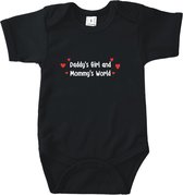 Rompertjes baby met tekst - Daddy's girl and mommy's world - Romper zwart - Maat 50/56