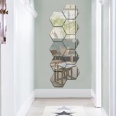 Hexagon Spiegel - 12 Stuks - Plakspiegel - Muurstickers - Decoratief - Wandspiegel - Zilveren Acryl - Reflecterend - 15 x 13 cm