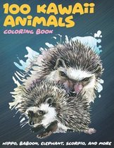100 Kawaii Animals - Coloring Book - Hippo, Baboon, Elephant, Scorpio, and more
