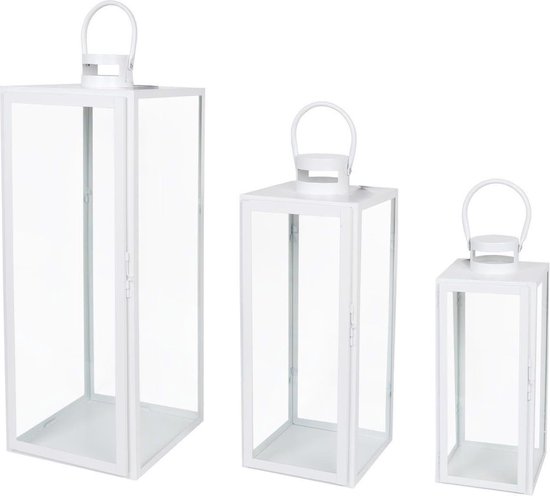 Moderne Witte Lantaarn Windlicht Wit Set 3-delig mandee.nl | bol.com