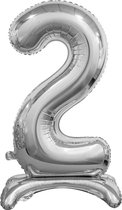 Folie ballon cijfer 2 zilver - met standaard - 76 cm