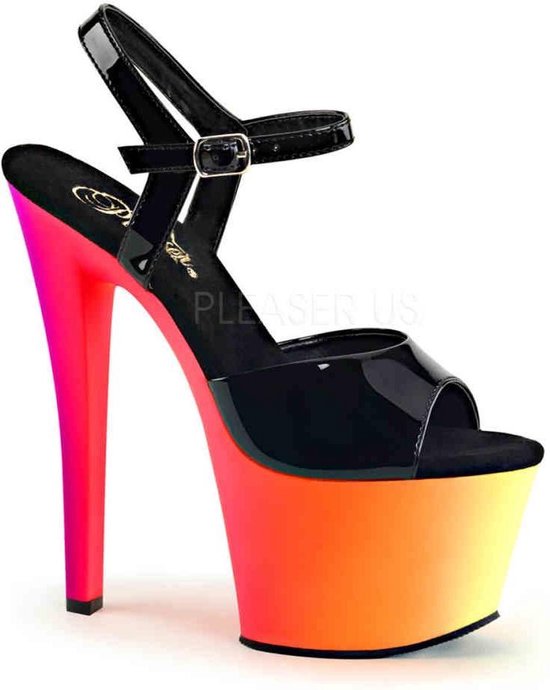 Pleaser - RAINBOW-309UV Sandaal met enkelband, Paaldans schoenen - Paaldans schoenen - 37 Shoes - Zwart/Multicolours