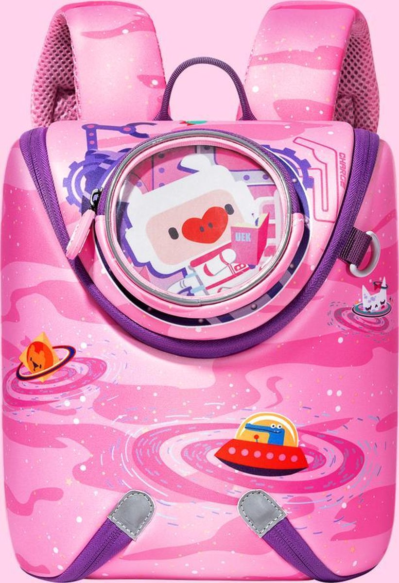 Uek original - One-Piece Style Backpack -rugzaak L - met Charm sleutelhanger en stickers- meisjes - pink - 98-130 CM