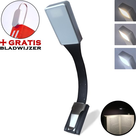® LED Leeslamp Oplaadbaar & Dimbaar met gratis Bladwijzer - Leeslamp met klem - Boek Leeslamp - Leeslampje Bed - Klemlamp - Boeklamp - Leeslampje met klem - Zwart en Lichtgrijs