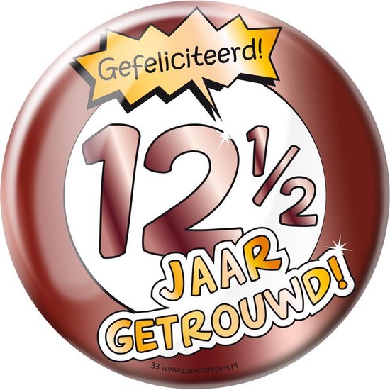 Button 12,5 Jaar Getrouwd Verkeersbord 10,2cm Button 12,5 Jaar Getrouwd Verkeersbord 10,2cm