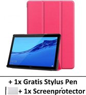 Smart Cover Book Case Hoes Geschikt Voor Huawei Mediapad T5 10.1 Inch - Tri-Fold Multi-Stand Flip Sleeve - Front & Back Beschermhoes Met Screen Protector & Stylus Pen - Roze