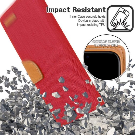 Luxe Apple iPhone X - Étui portefeuille portefeuille iPhone XS Denim Red Cover - Denim Cover