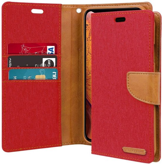 Luxe Apple iPhone X - Étui portefeuille portefeuille iPhone XS Denim Red Cover - Denim Cover