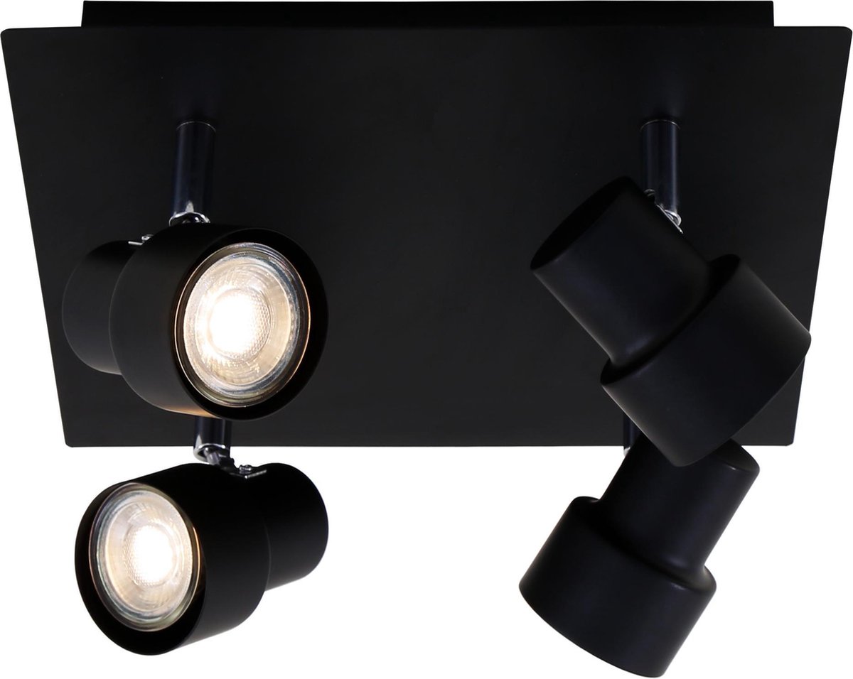 Briloner Leuchten ROCK plafondlamp vierkant - spot draaibaar - 4-lichts LED GU10 5W - 460lm - 3.000K warm wit - zwart