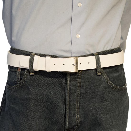 Riem en cuir Witte Arrigo de 3,5 cm de large - Riem en Cuir Wit homme ou Riem en cuir véritable Wit dames unisexe Ceinture de pantalon Wit 90 cm