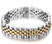 TrendFox - Jubilee Stijl Armband - Horelogeband Stijl - Zilver / Goud kleurig - Staal - 15mm - Armband Mannen - Armband Heren - Vaderdag Cadeau - Vaderdag Kados - Vader Cadeautjes
