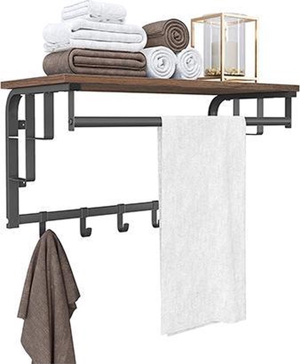 Industriële Wandkapstok met Plank - Metaal & Hout - 3-in-1 Design