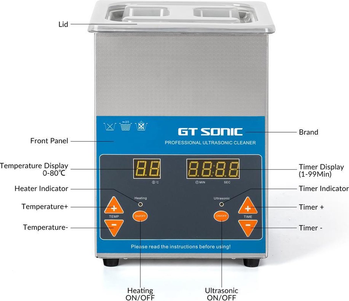 GT Sonic Ultrasone Reiniger 2L (Werkvolume 1,5L) VGT1620QTD