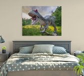 Dinosaurus T-Rex in grasland - Foto op Canvas - 100 x 75 cm