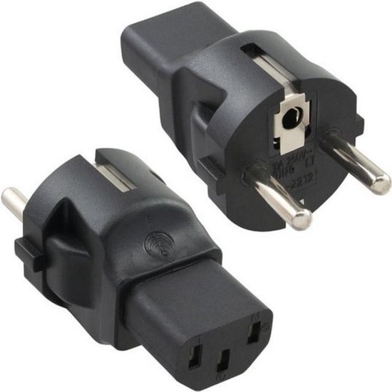 Adaptateur de prise électrique C13 femelle / C14 mâle schuko coudé gauche