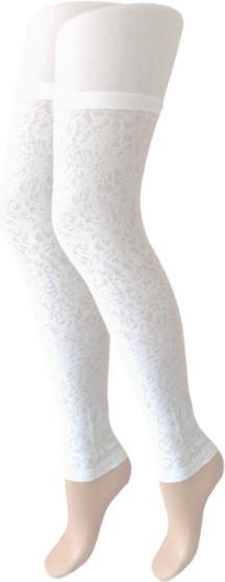 Legging pour enfants - Motif floral - Blanc - Coton - Taille 158-164