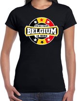 Have fear Belgium is here t-shirt met sterren embleem in de kleuren van de Belgische vlag - zwart - dames - Belgie supporter / Belgisch elftal fan shirt / EK / WK / kleding S