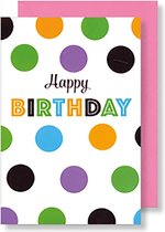 6x dubbele wenskaart met envelop - Happy Birthday - Stippen - 11,5 x 17 cm
