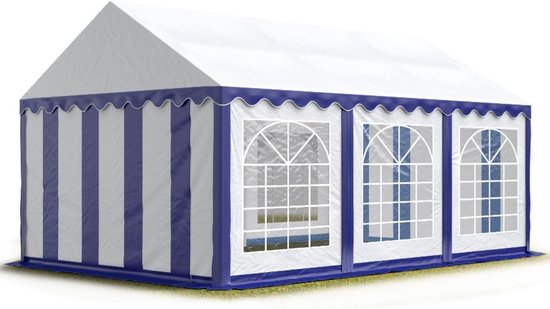 Partytent feesttent 4x6 m tuinpaviljoen -tent PVC 700 N in blauw-wit waterdicht