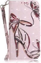 Vlinder Schoenen met hoge hakken Patroon 3D Gekleurde tekening Horizontale leren Flip Case voor Galaxy A40, met houder & kaartsleuven en portemonnee