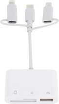 Multi-poort USB 2.0 + SD / TF naar USB-C / Type-C + Micro USB + 8-pins camerakaartlezeradapter voor Android en iOS (wit)