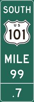 Signs-USA Verkeersbord - Mile Marker Amerika - South 101 - Wandbord - 55 x 20 cm