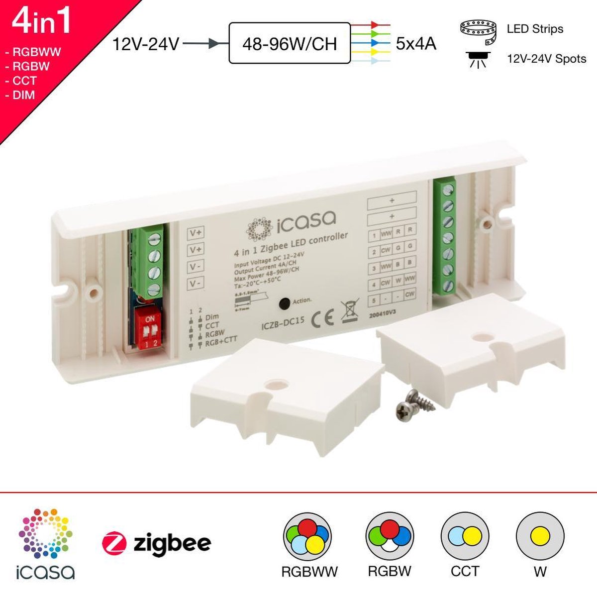 icasa 4 in 1 Zigbee 3.0 LED controller | Dimmer | 12-24V |Dim, CCT, RGB,  RGBW, RGBWW |... | bol.com
