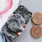 Apple iPhone 7 /8 /SE 2020 Fluffy telefoonhoesje met magnetisch spiegeltje - Grijs