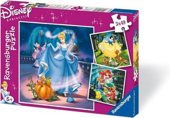 Ravensburger puzzel Disney Princess - Sneeuwwitje, Assepoester & Ariel - 3x49 stukjes - Kinderpuzzel