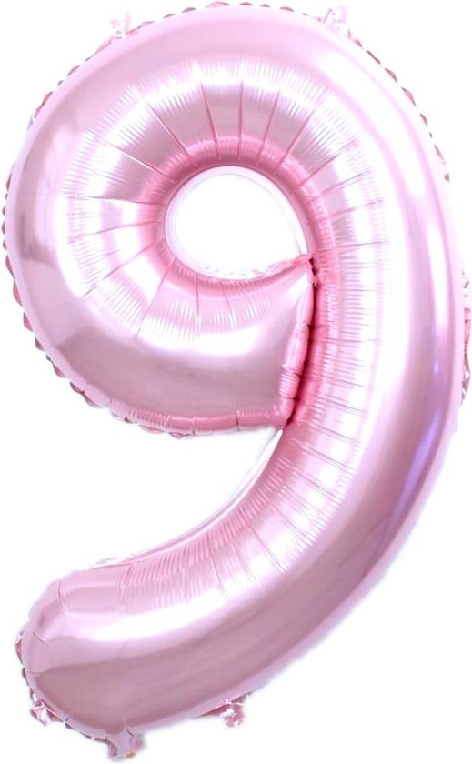 Folie Ballon Cijfer 9 Jaar Roze 36Cm Verjaardag Folieballon Met Rietje